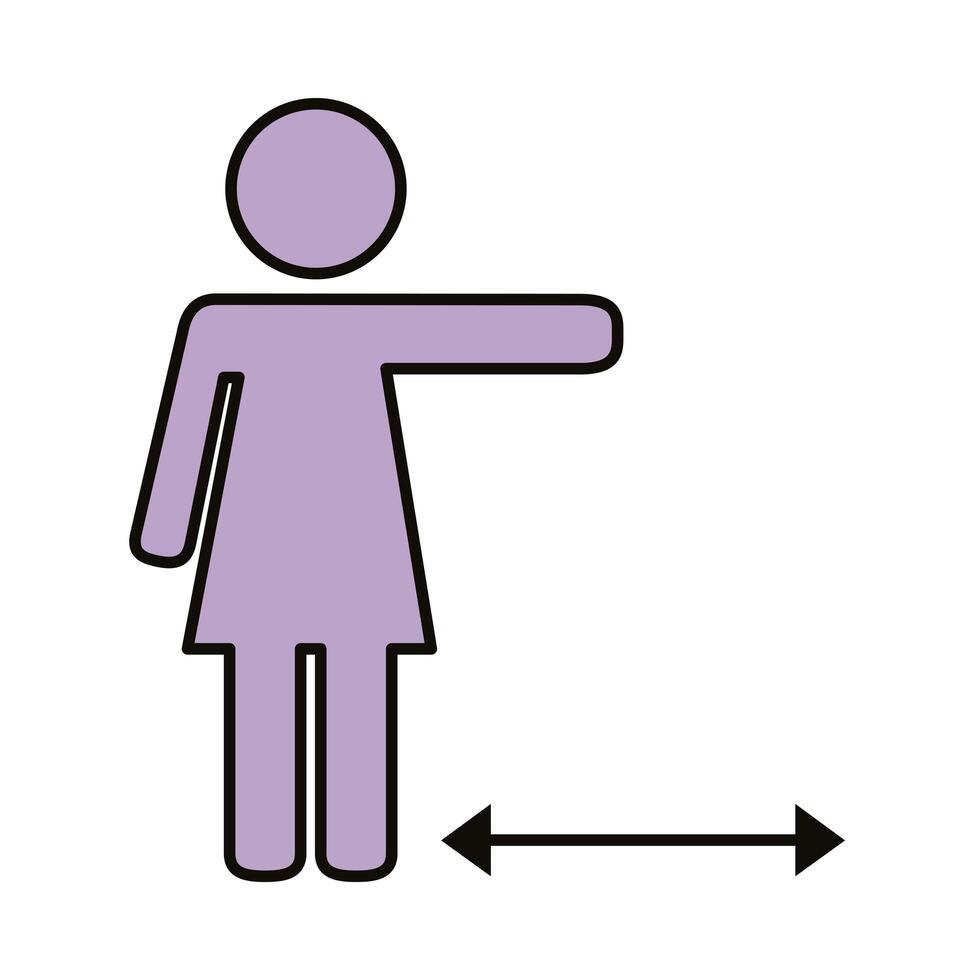 female human figure with arrows for social distance vector