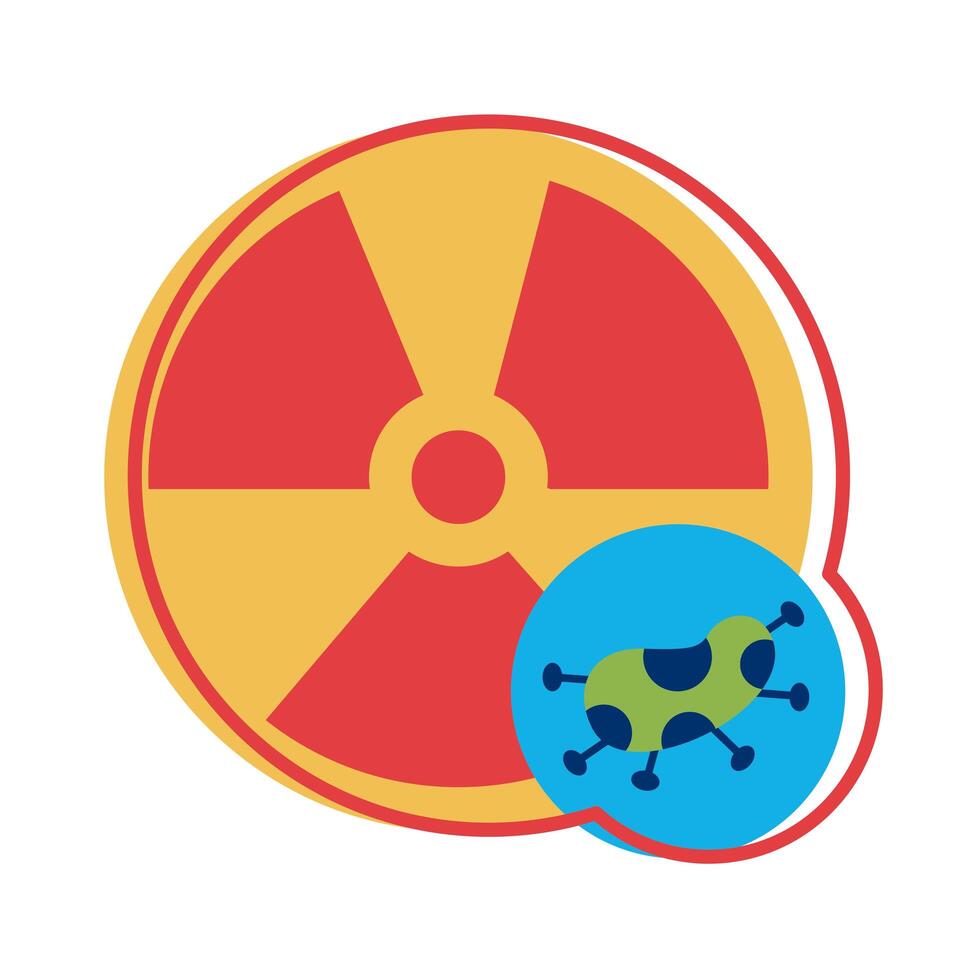 nuclear symbol with covid 19 particle flat style vector