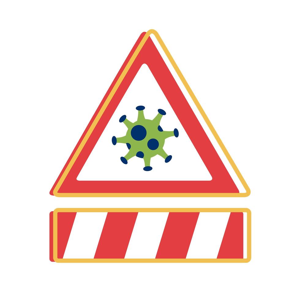 covid 19 particle caution signal and bar flat style icon vector