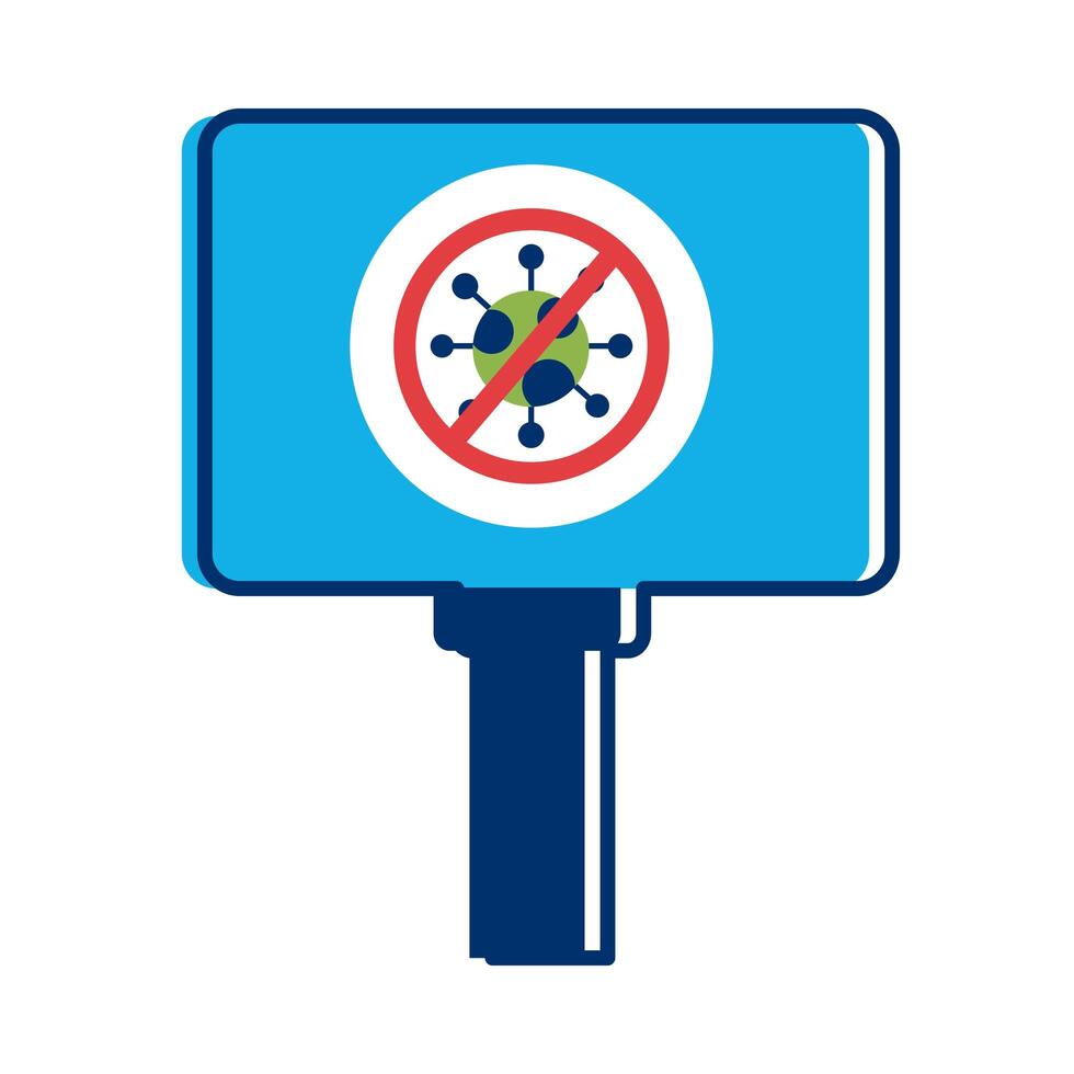 banner with covid 19 particle in denied sign flat style vector