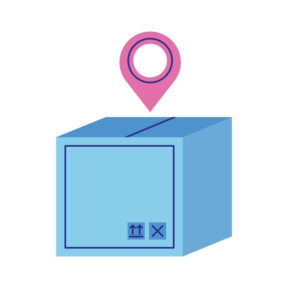 box carton with pin location delivery service flat style vector