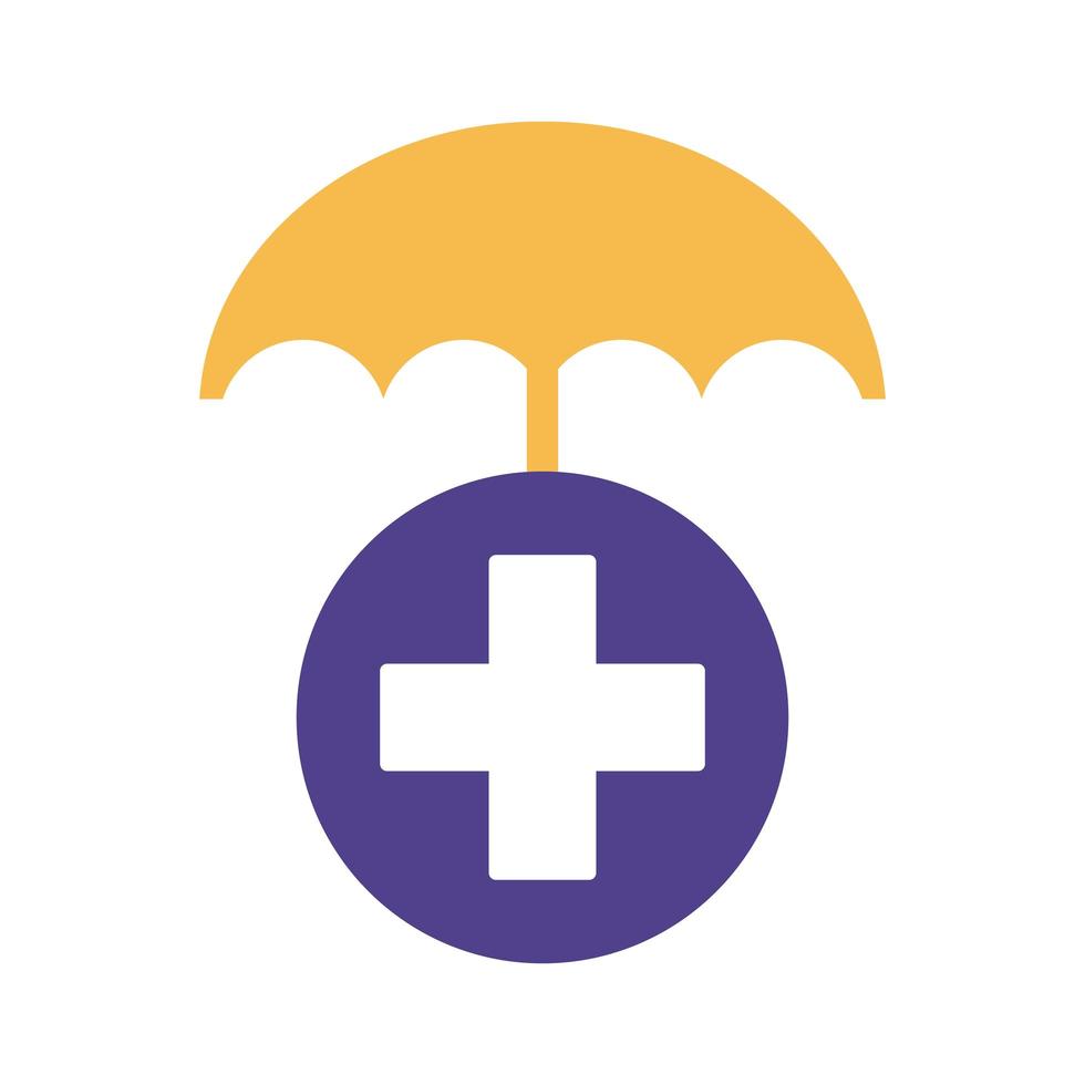 umbrella insurance with medical cross silhouette style vector