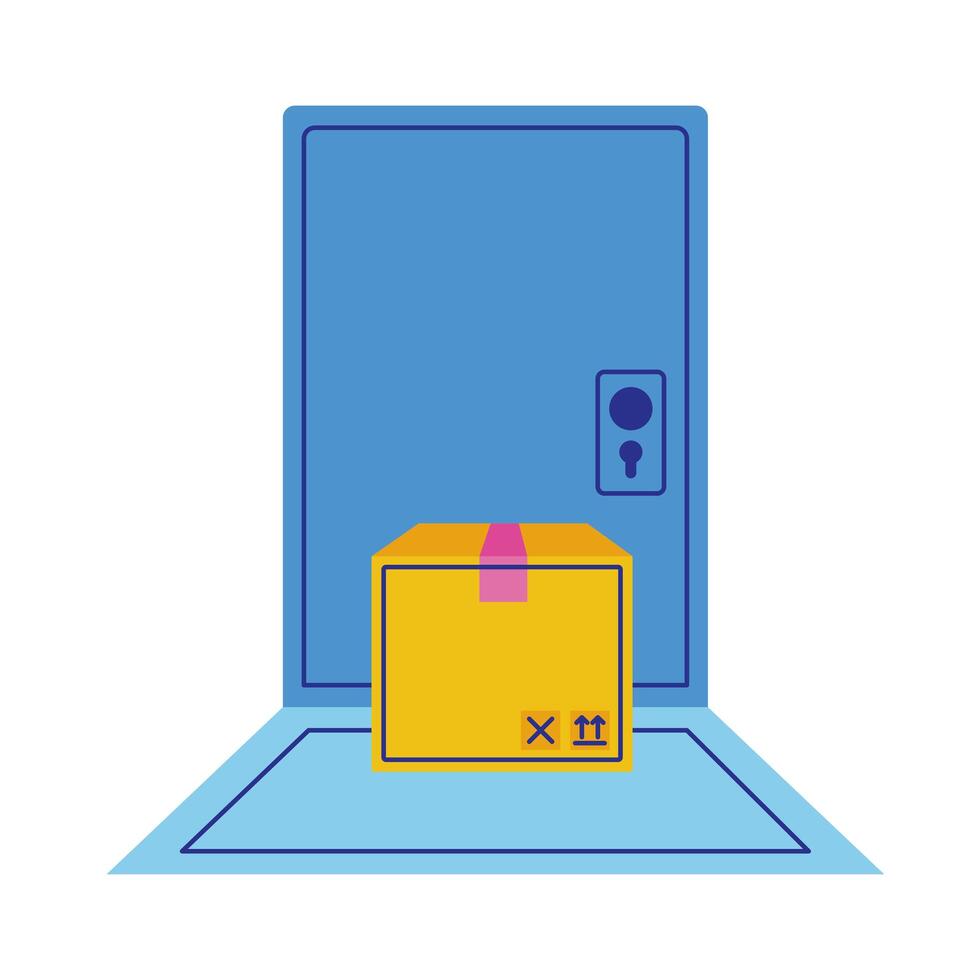 box carton in door delivery service flat style vector