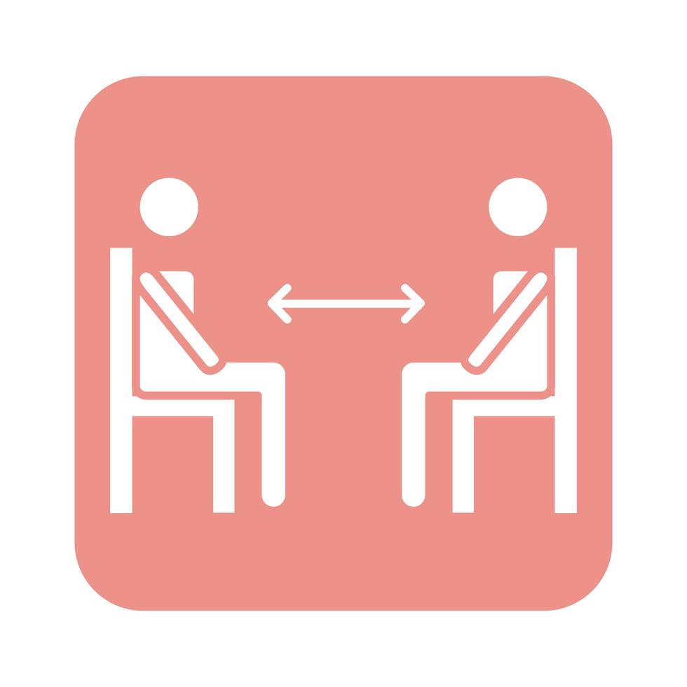 humanos en sillas con flechas para el estilo de línea de distancia social vector