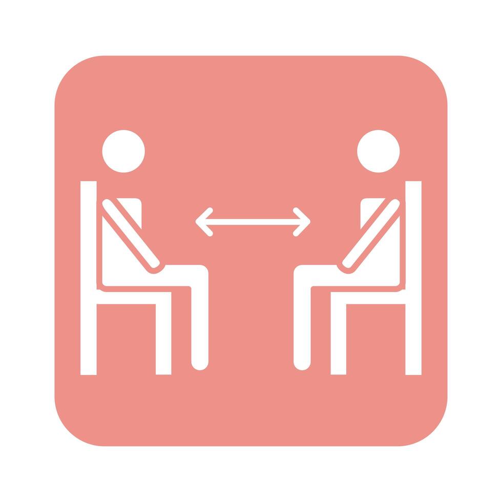 humans in chairs with arrows for social distance line style vector