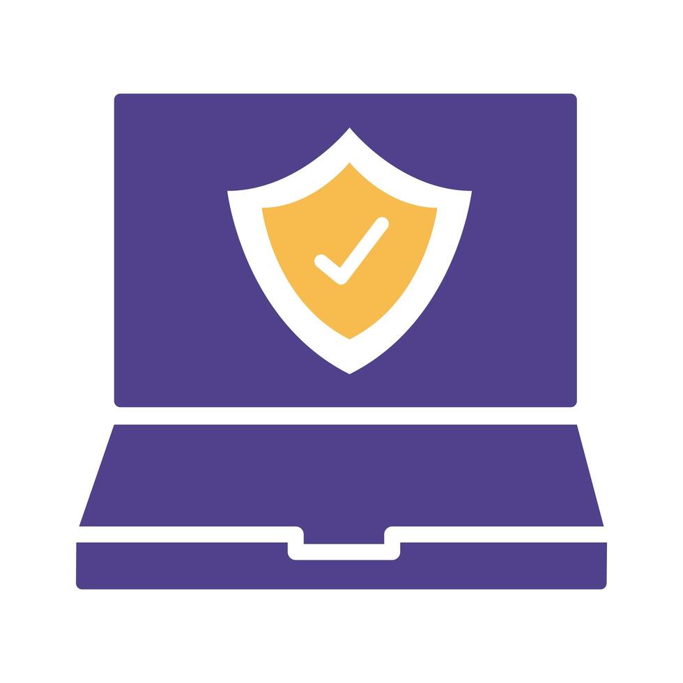 shield insurance in laptop silhouette style icon vector