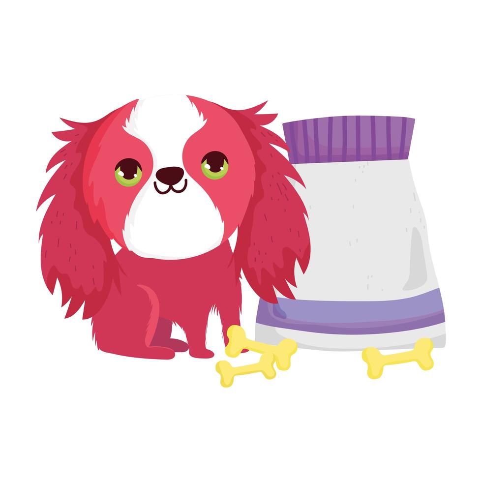 cute dog hair red with food and bones pets vector