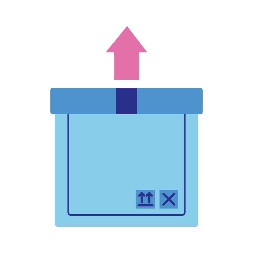 caja de cartón con flecha hacia arriba servicio de entrega estilo plano vector