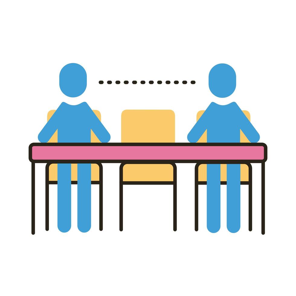 humans with social distance at dinner table flat style icon vector