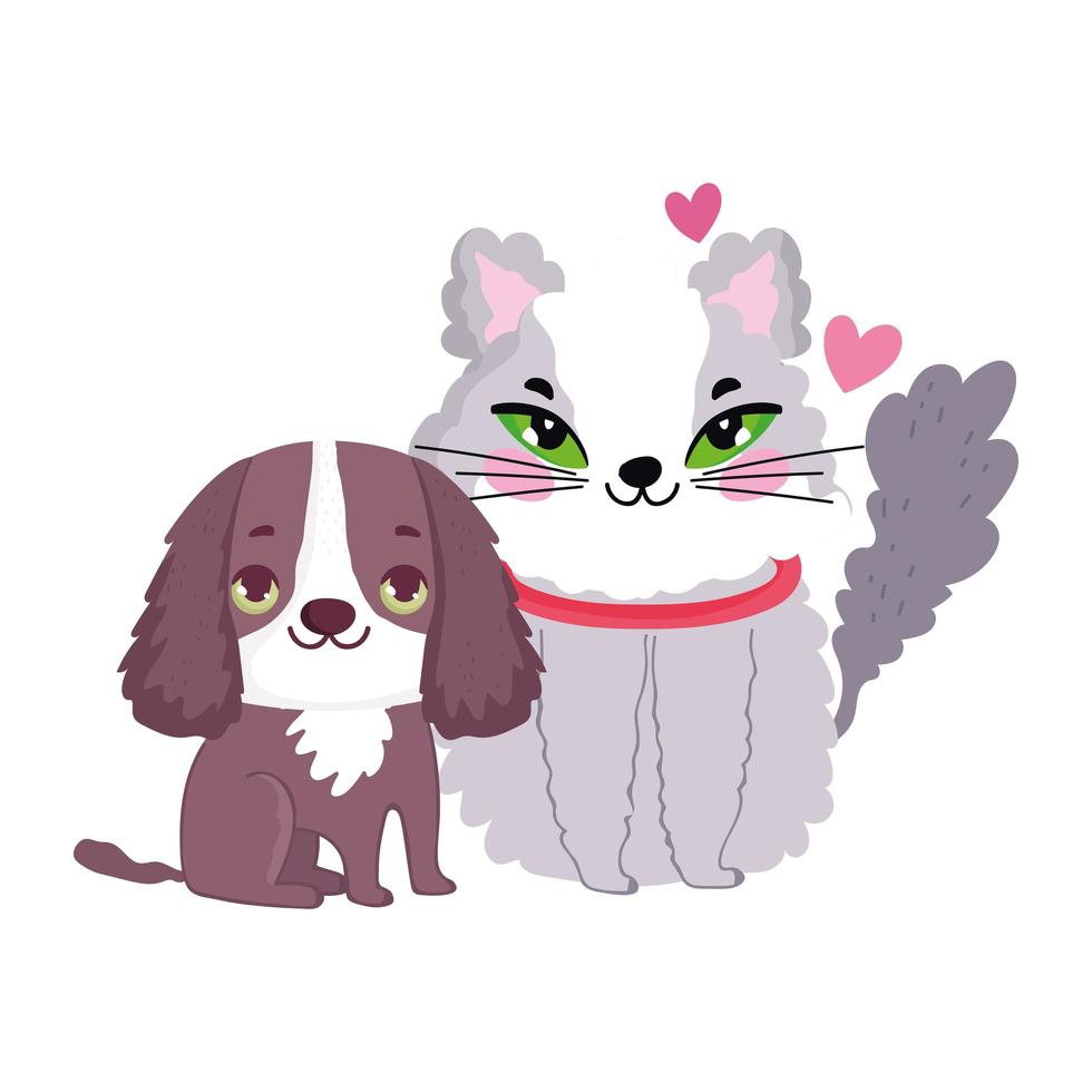 little dog and cat sitting pets vector