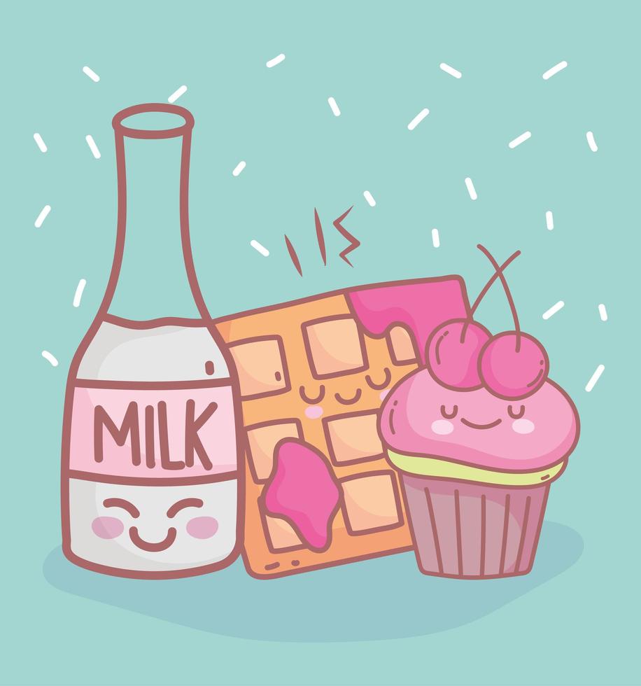 milk bottle cupcake and menu restaurant food cute vector