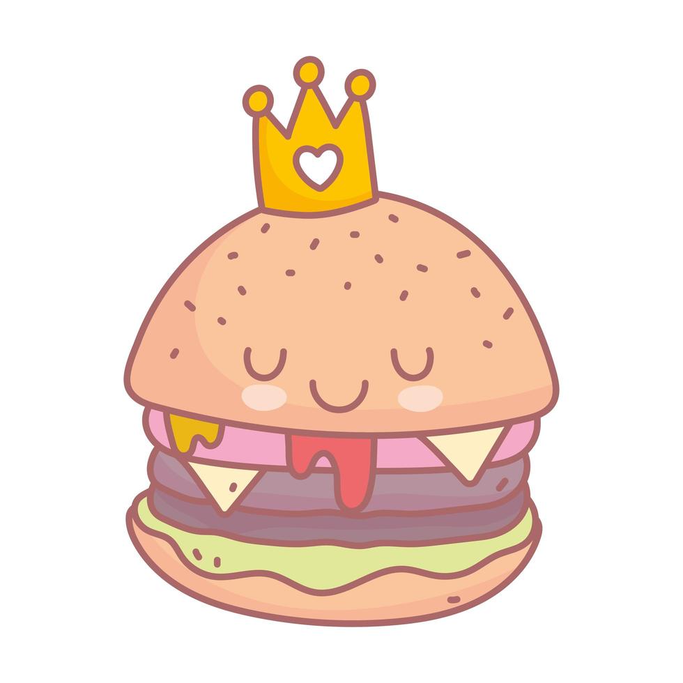 hamburguesa con corona personaje menú restaurante dibujos animados comida lindo vector