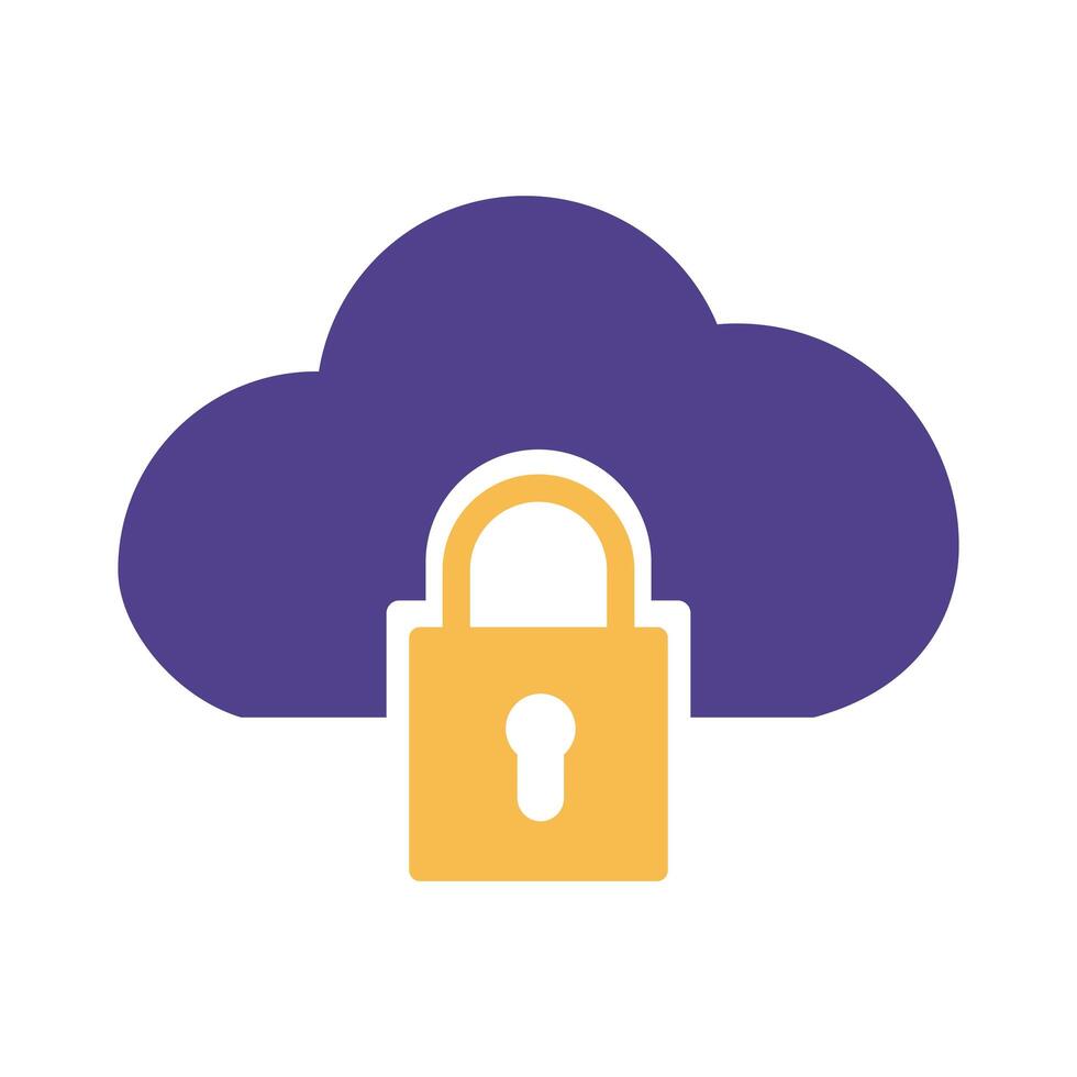 padlock insurance in cloud silhouette style vector