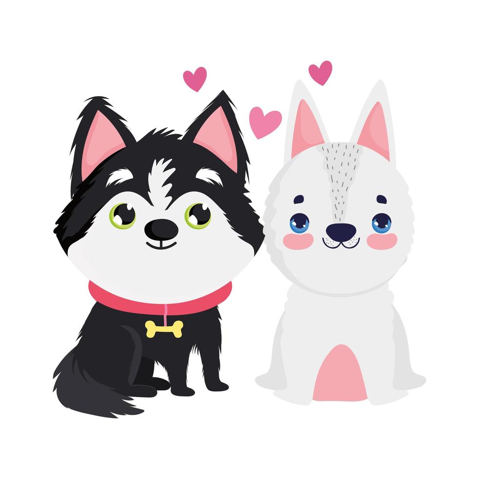 adorable puppy and white dog sitting cartoon pets vector