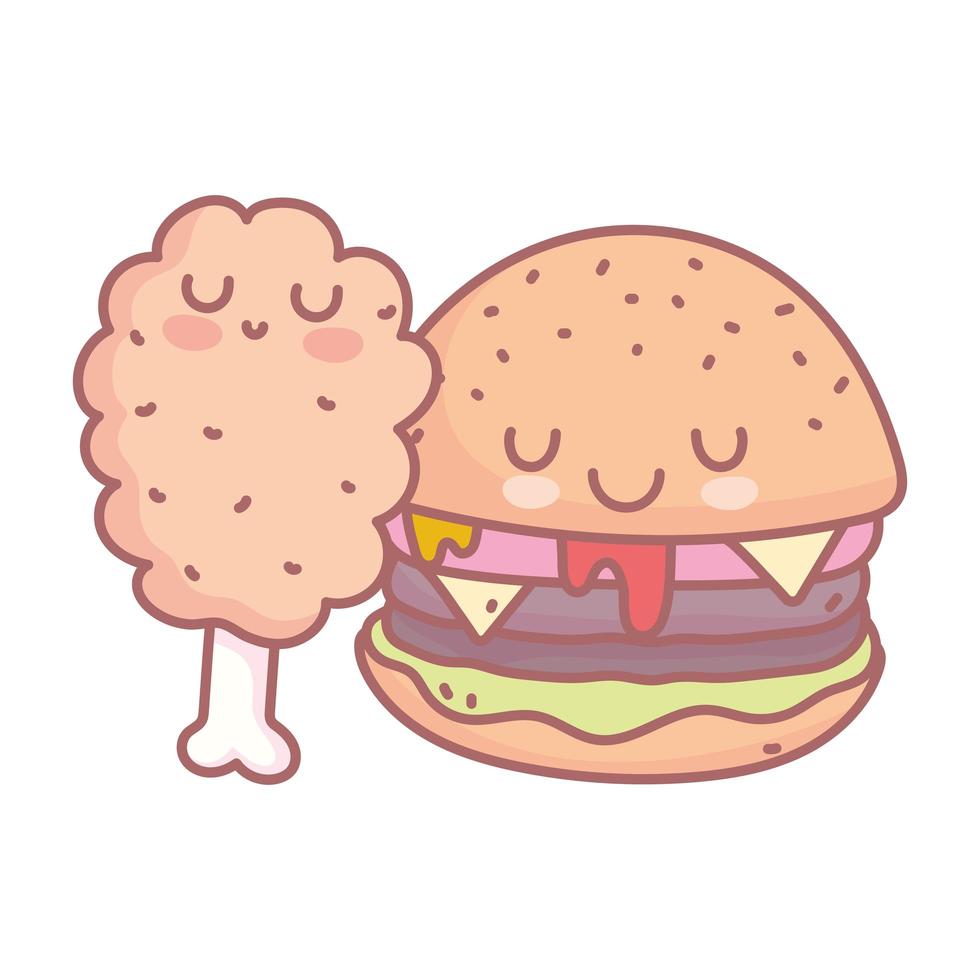 burger chicken leg character menu restaurant food cartoon vector