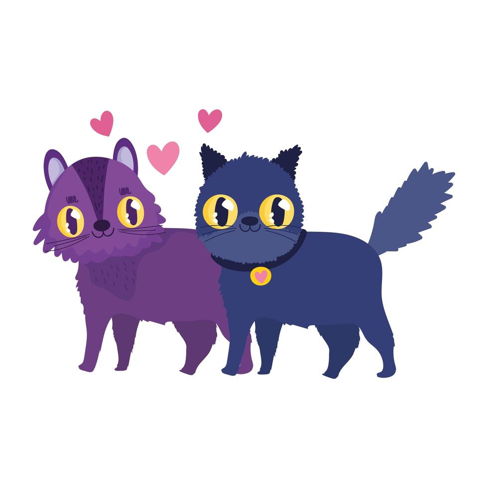 gatos lindos aman corazones domésticos felinos dibujos animados mascotas vector