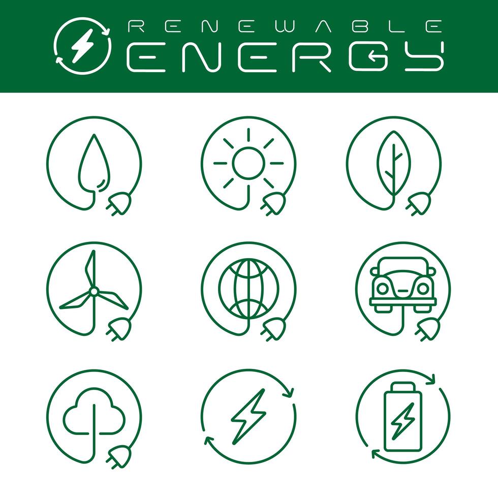 iconos de energía renovable con un trazo editable, vector