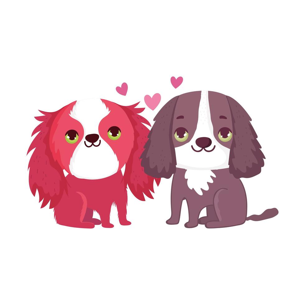 cute puppies sitting love hearts cartoon pets vector