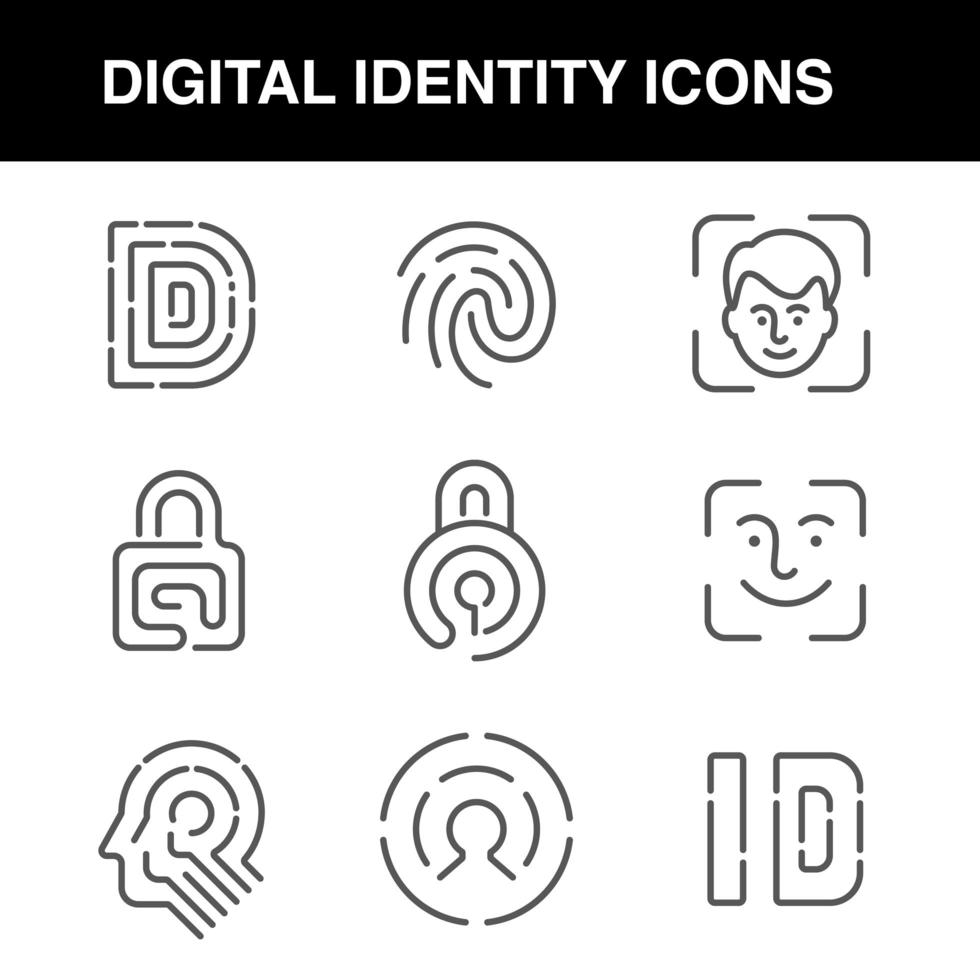 iconos de identidad digital establecidos con un trazo editable vector