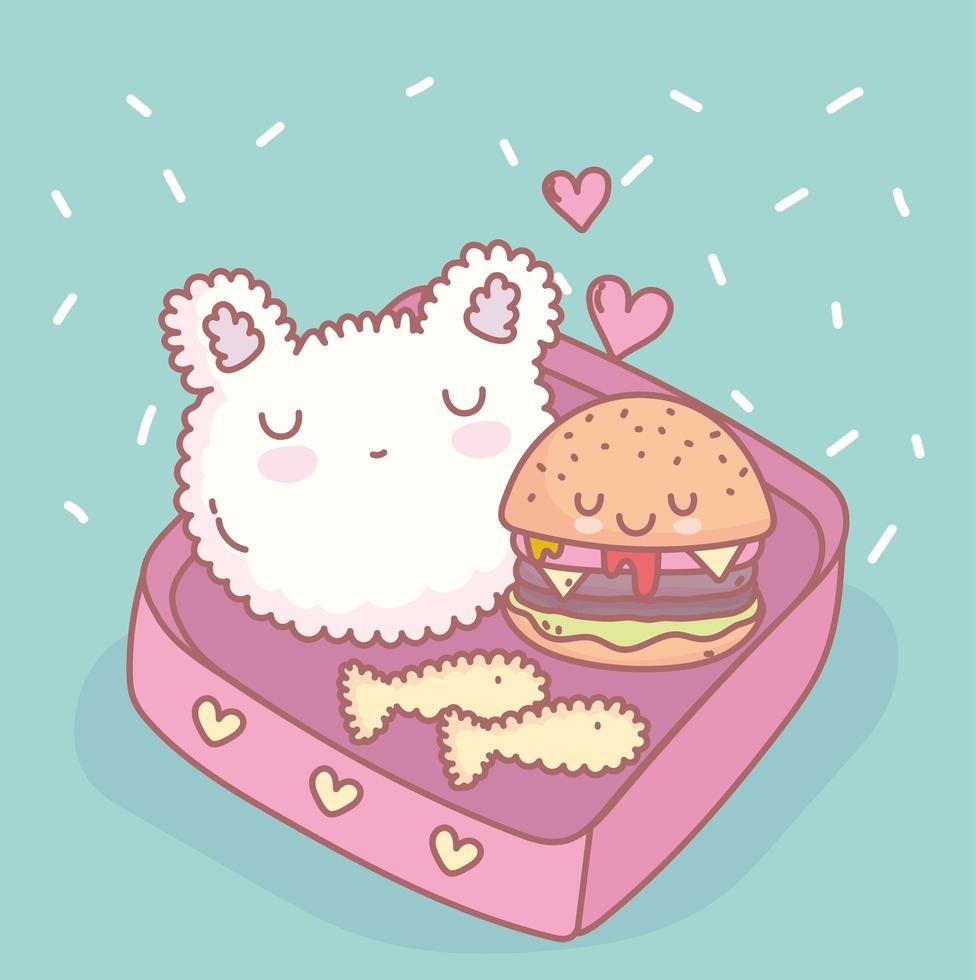 rice hamburger fishes menu restaurant food cute vector