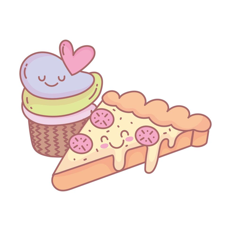 pizza and sweet cupcake dessert menu restaurant food cute vector