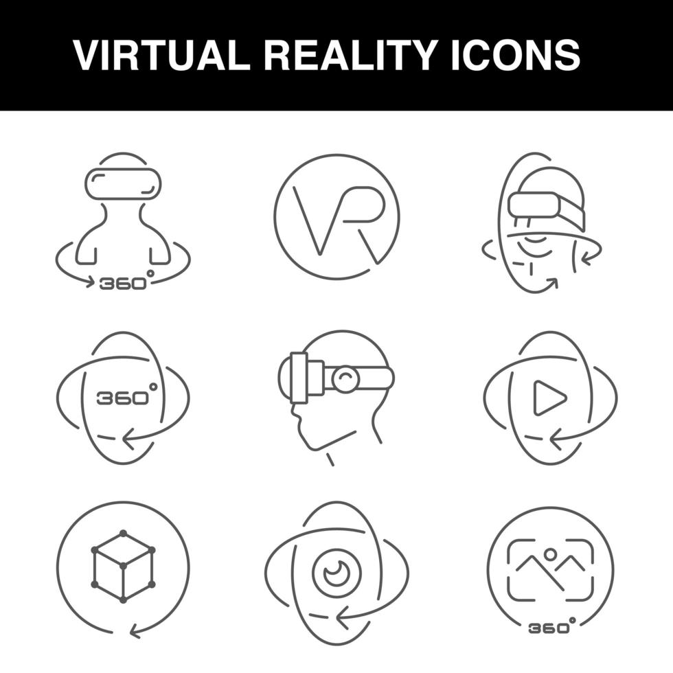 Virtual reality icons set with an editable stroke vector