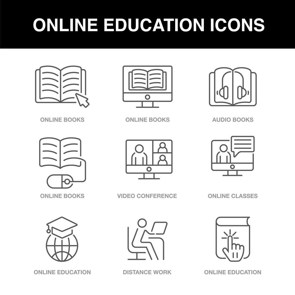 iconos de educación en línea establecidos con un trazo editable vector