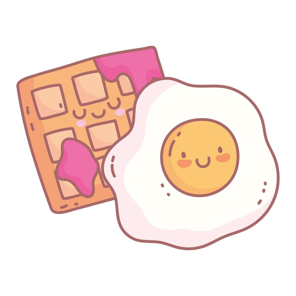 fried egg and waffle with jam menu restaurant cartoon food cute vector