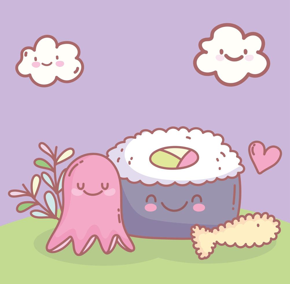 sushi rice roll fish and octopus menu restaurant food cute vector