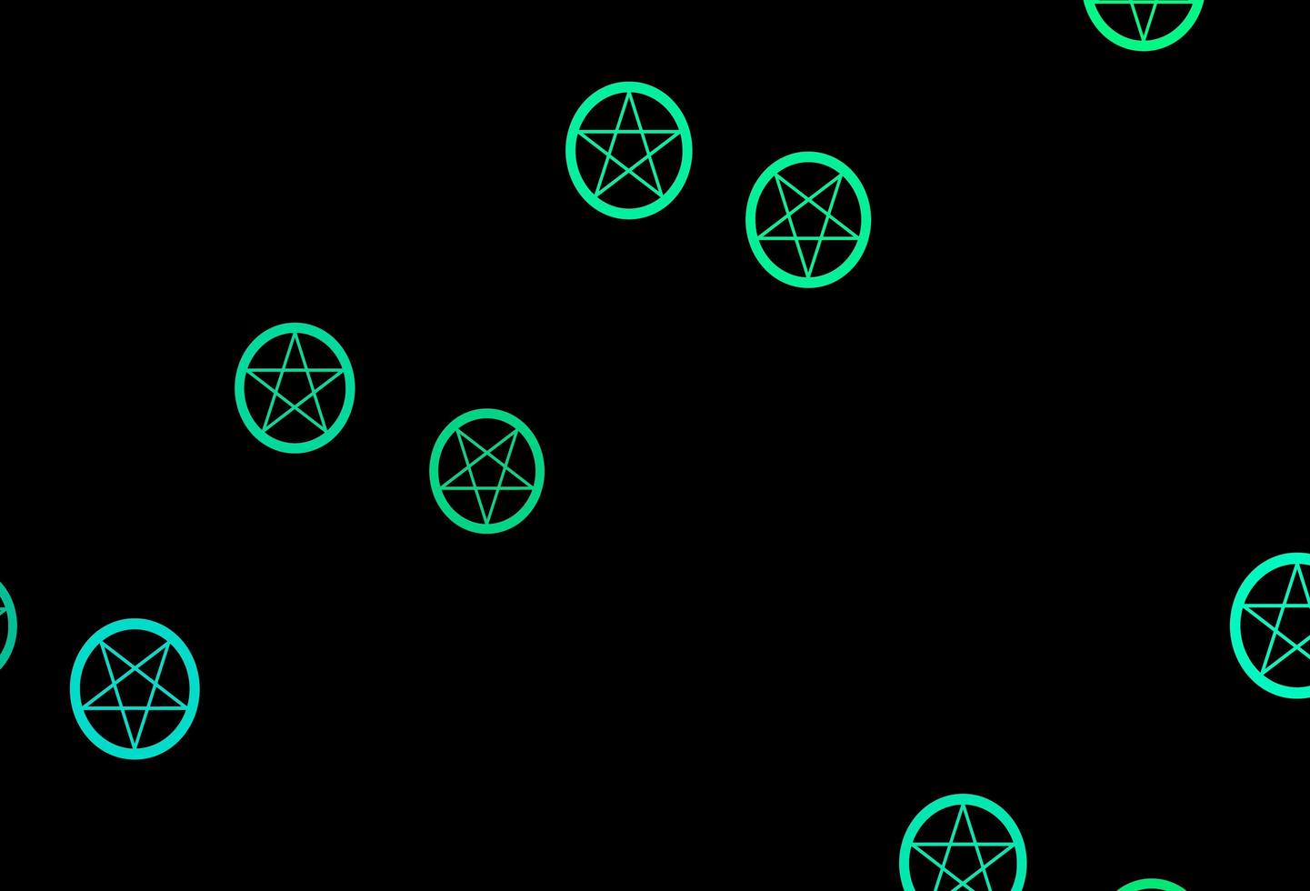 Dark Green vector background with occult symbols.