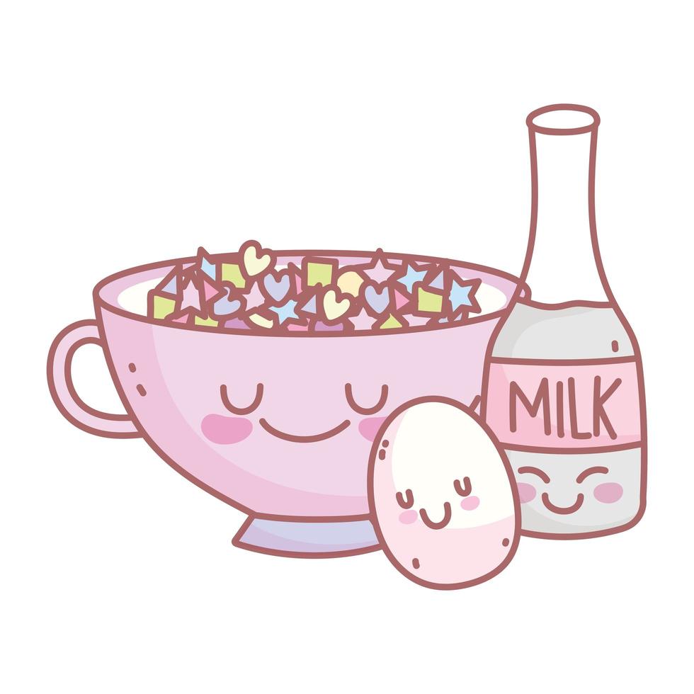 milk bottle boiled egg and cereal menu restaurant food cute vector