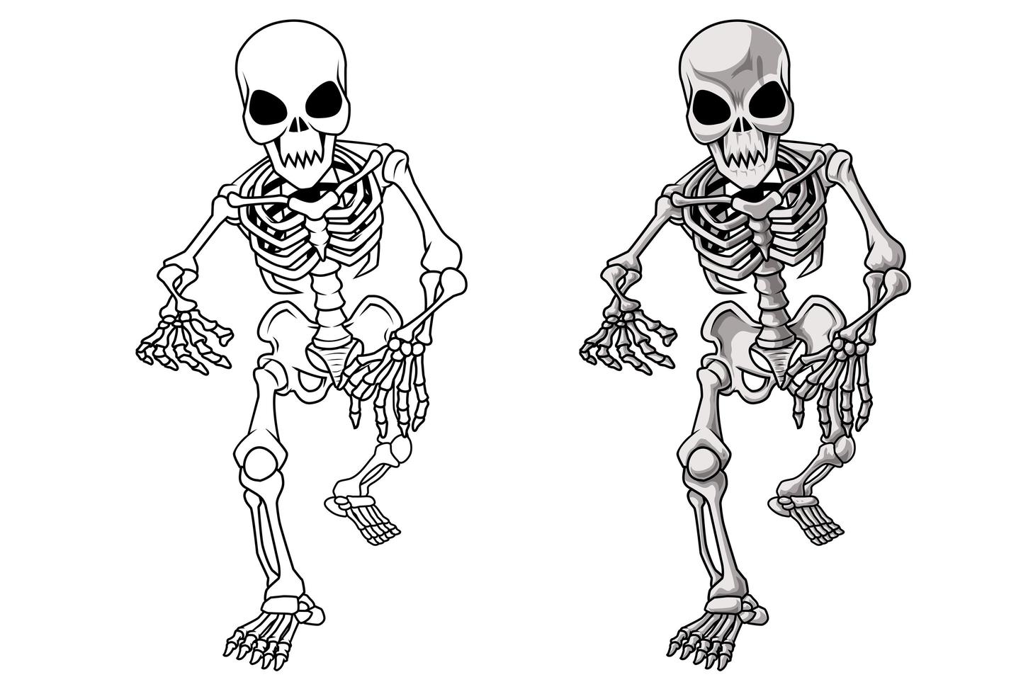Página para colorear de dibujos animados de esqueleto para niños vector