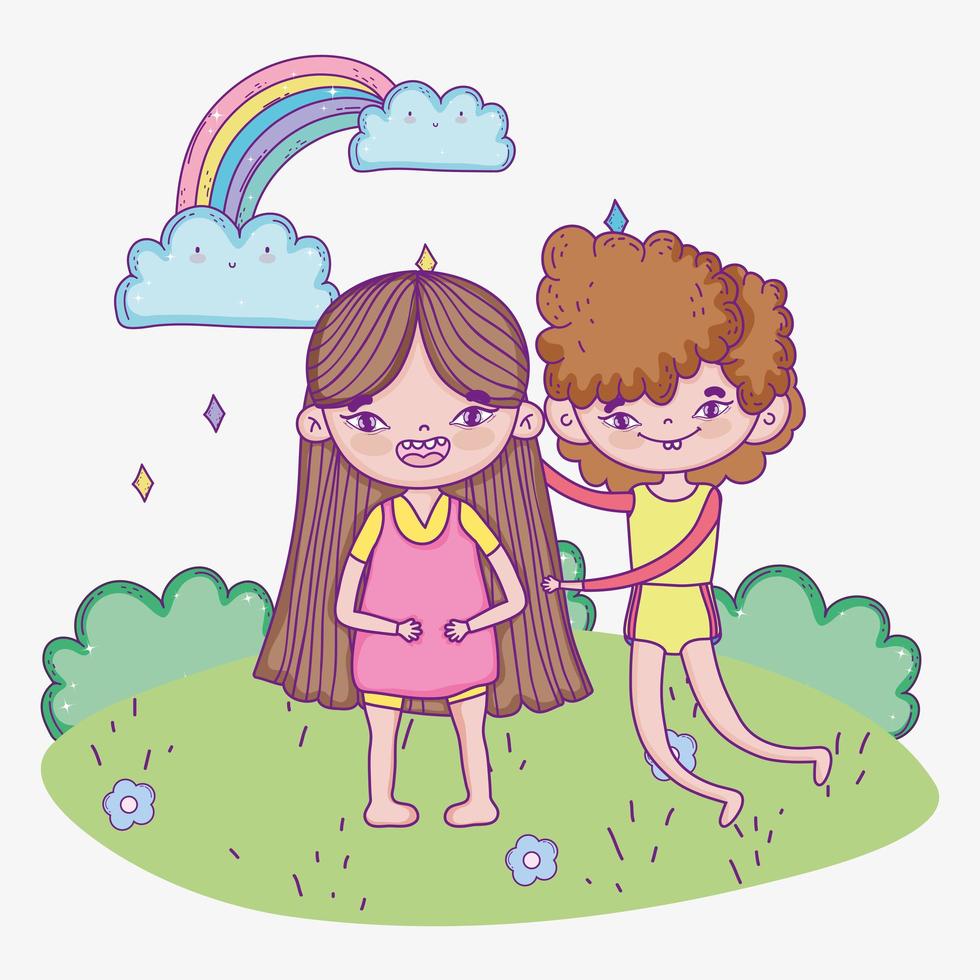 happy childrens day, smiling boy and girl in the park vector