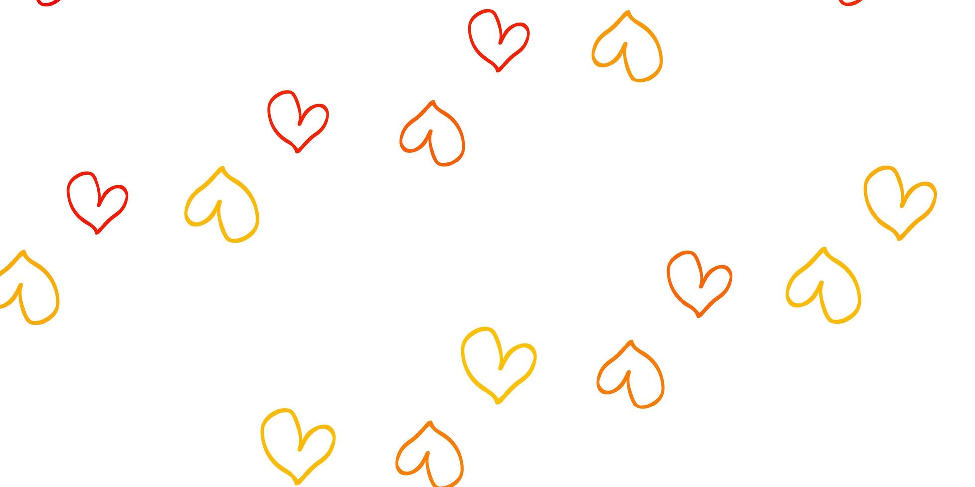 Plantilla de vector naranja claro con corazones de doodle.