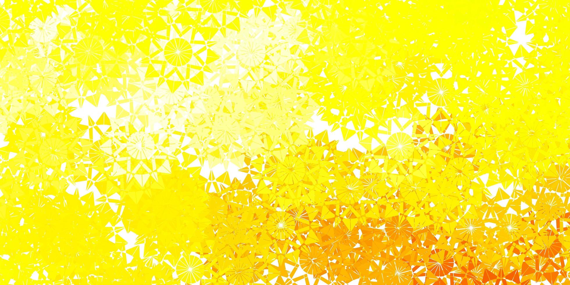 patrón de vector amarillo claro con copos de nieve de colores.