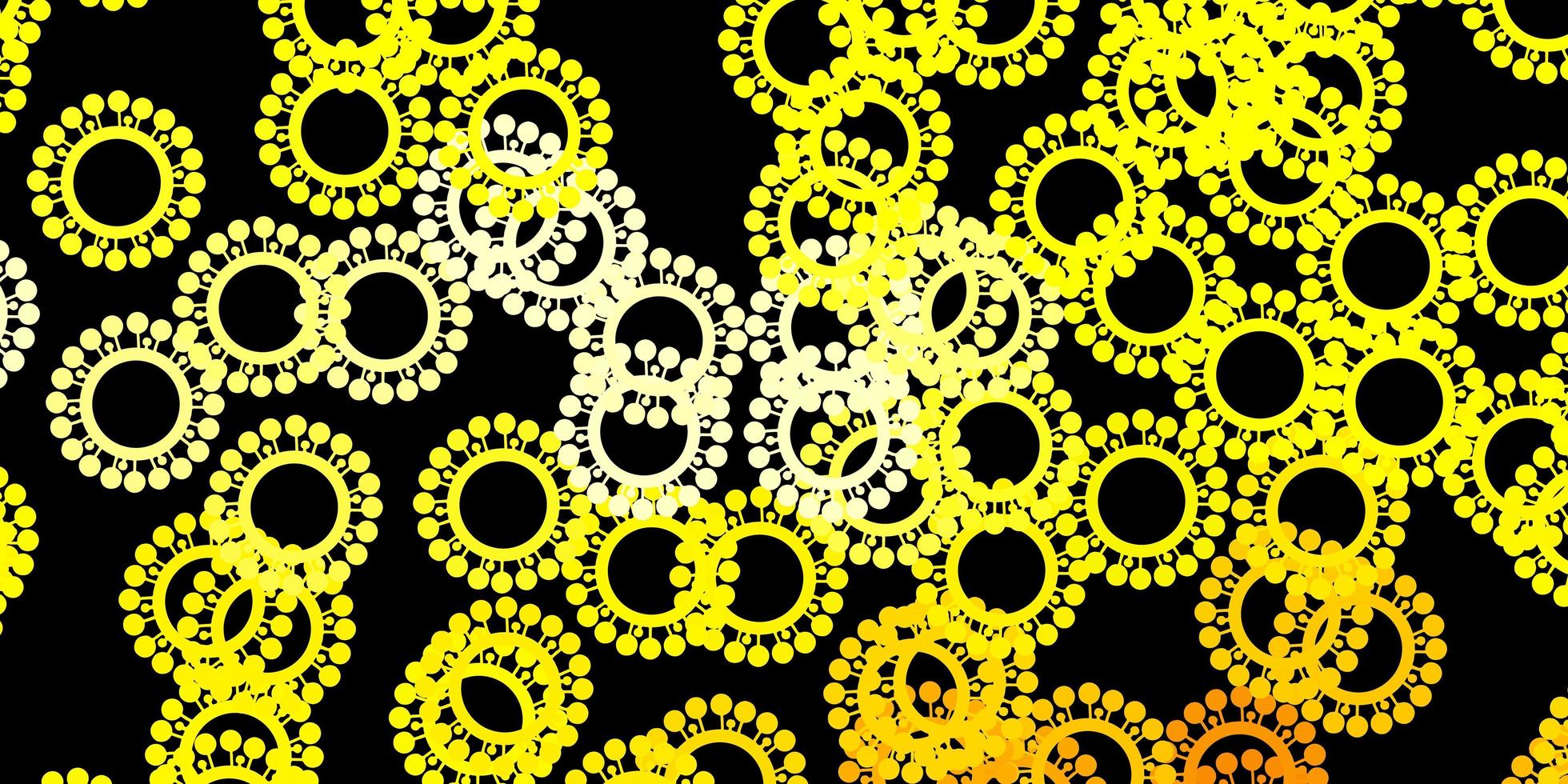 Telón de fondo de vector amarillo oscuro con símbolos de virus.