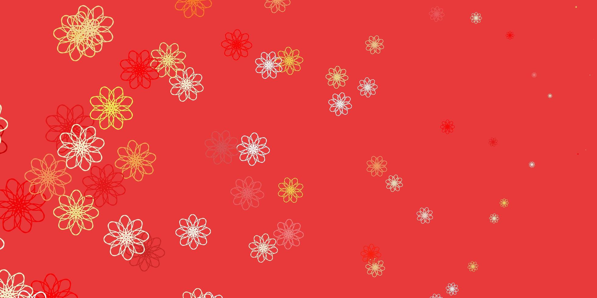 Fondo de doodle de vector rojo, amarillo claro con flores.