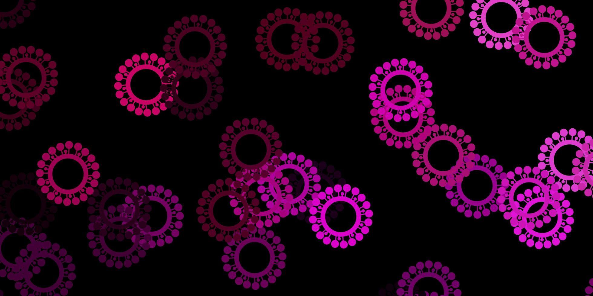 Dark pink vector backdrop with virus symbols.