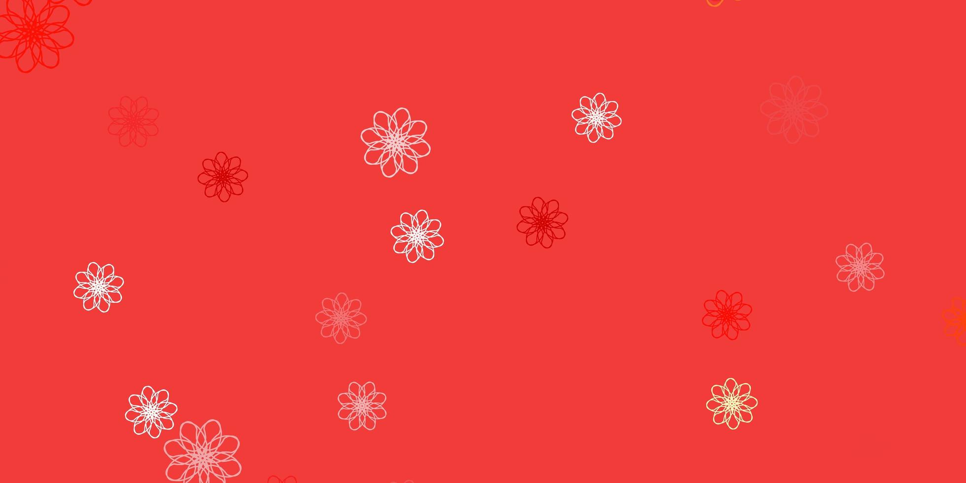 textura de doodle de vector rojo claro, amarillo con flores