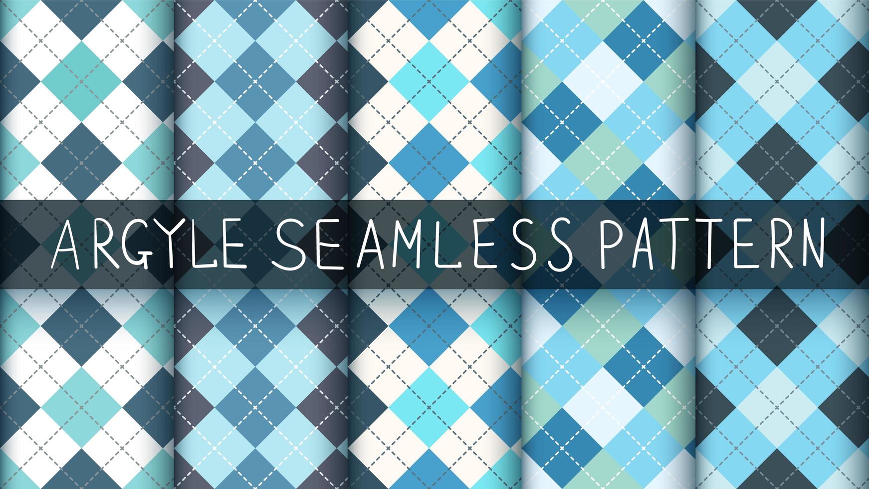 Seamless tartan, argyle, and plaid blue pattern set vector