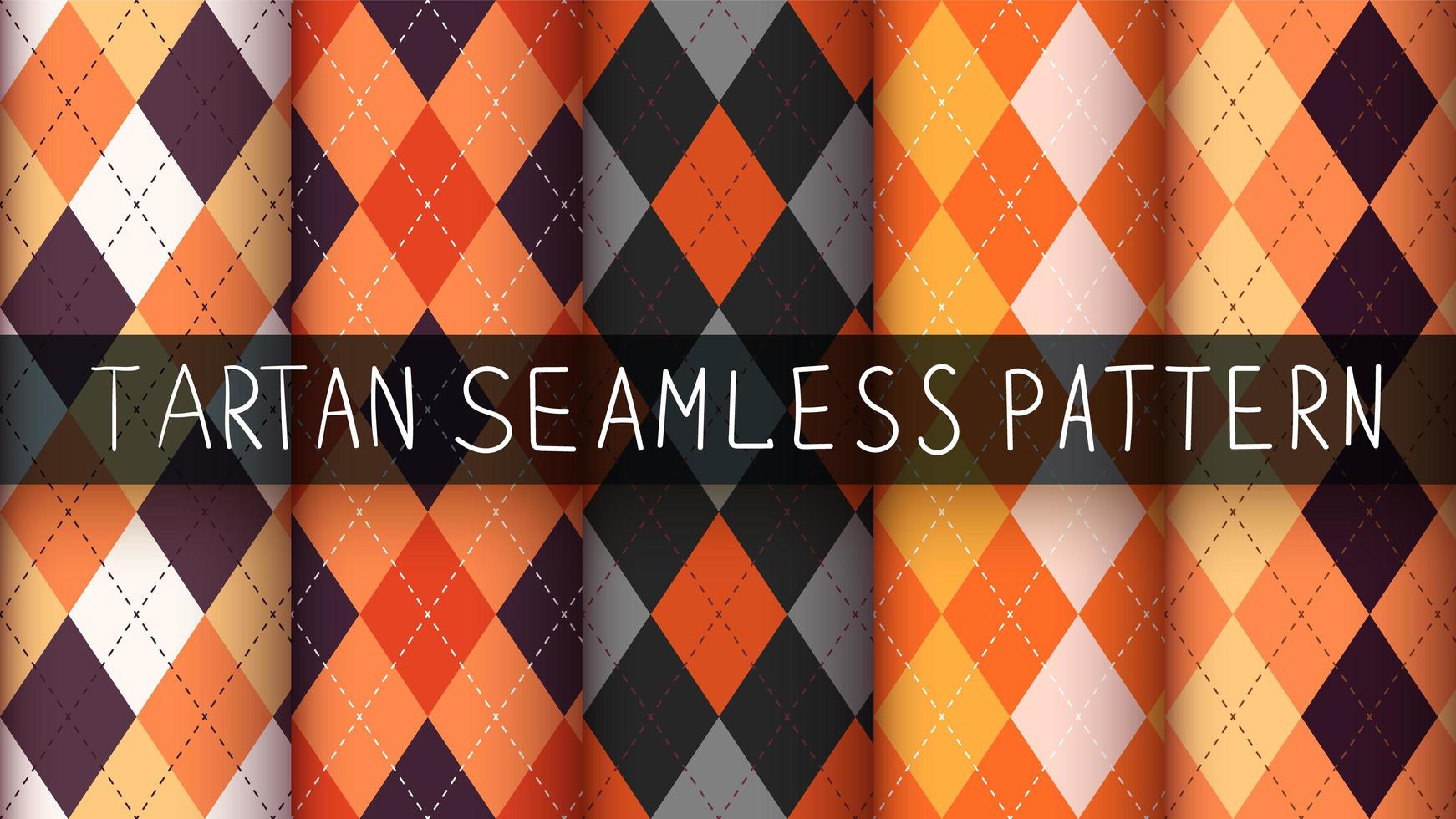 Seamless tartan, argyle, and plaid halloween pattern set vector