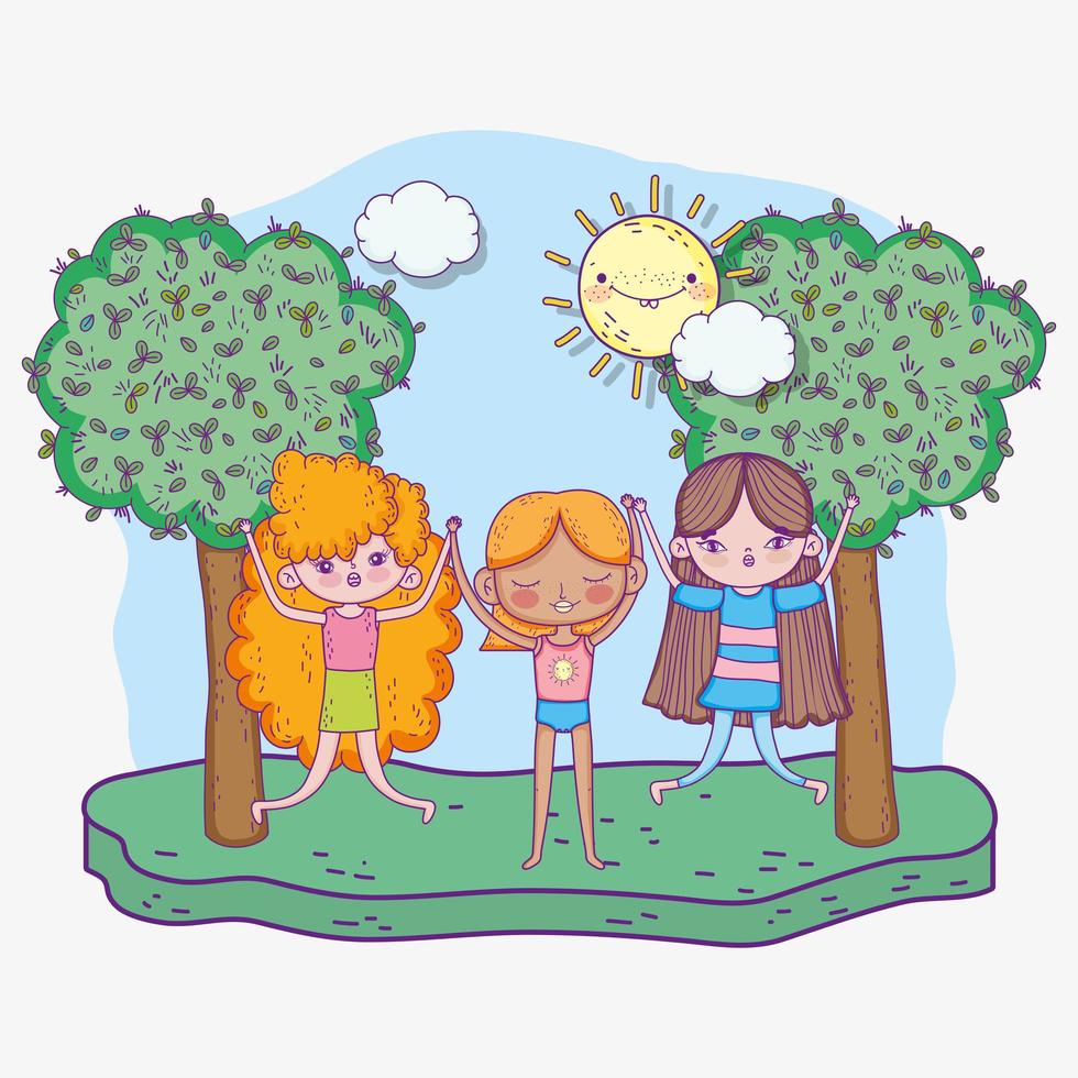 happy childrens day, little girls holding hands in the park vector
