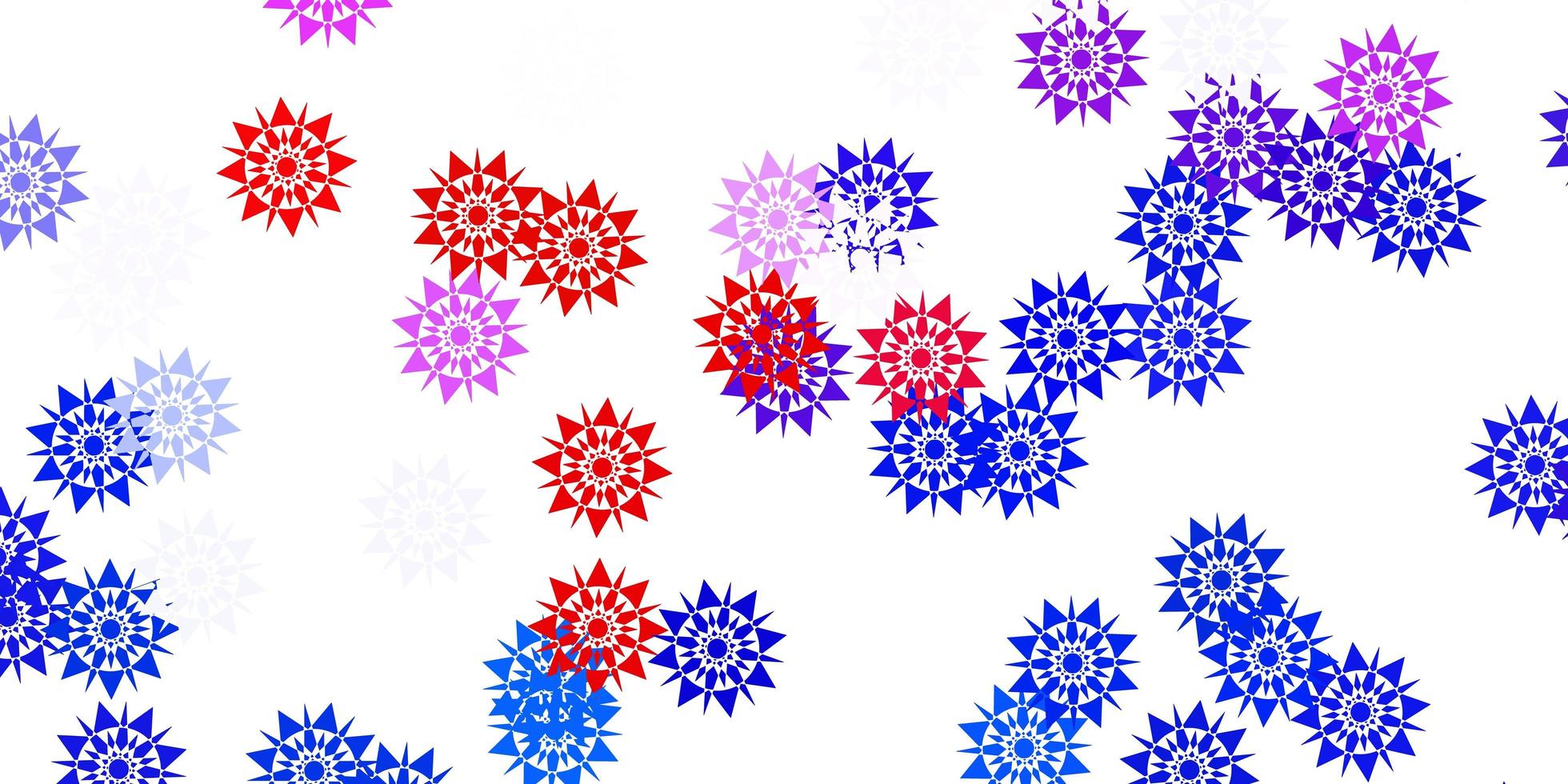 textura de vector azul claro, rojo con copos de nieve brillantes.