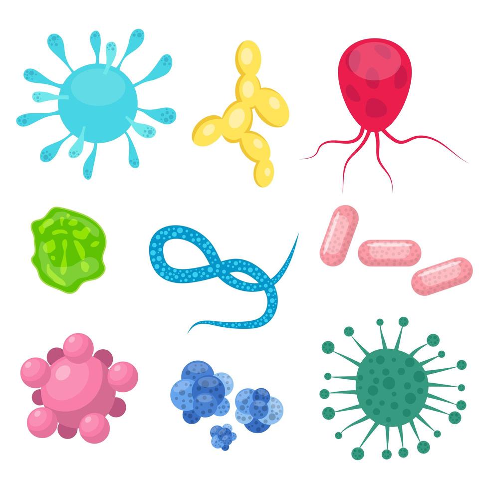 Ilustración de diseño de vector de virus bacterias aislado sobre fondo blanco