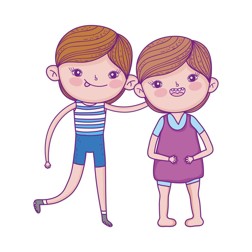 happy childrens day, little boys together cartoon characters vector