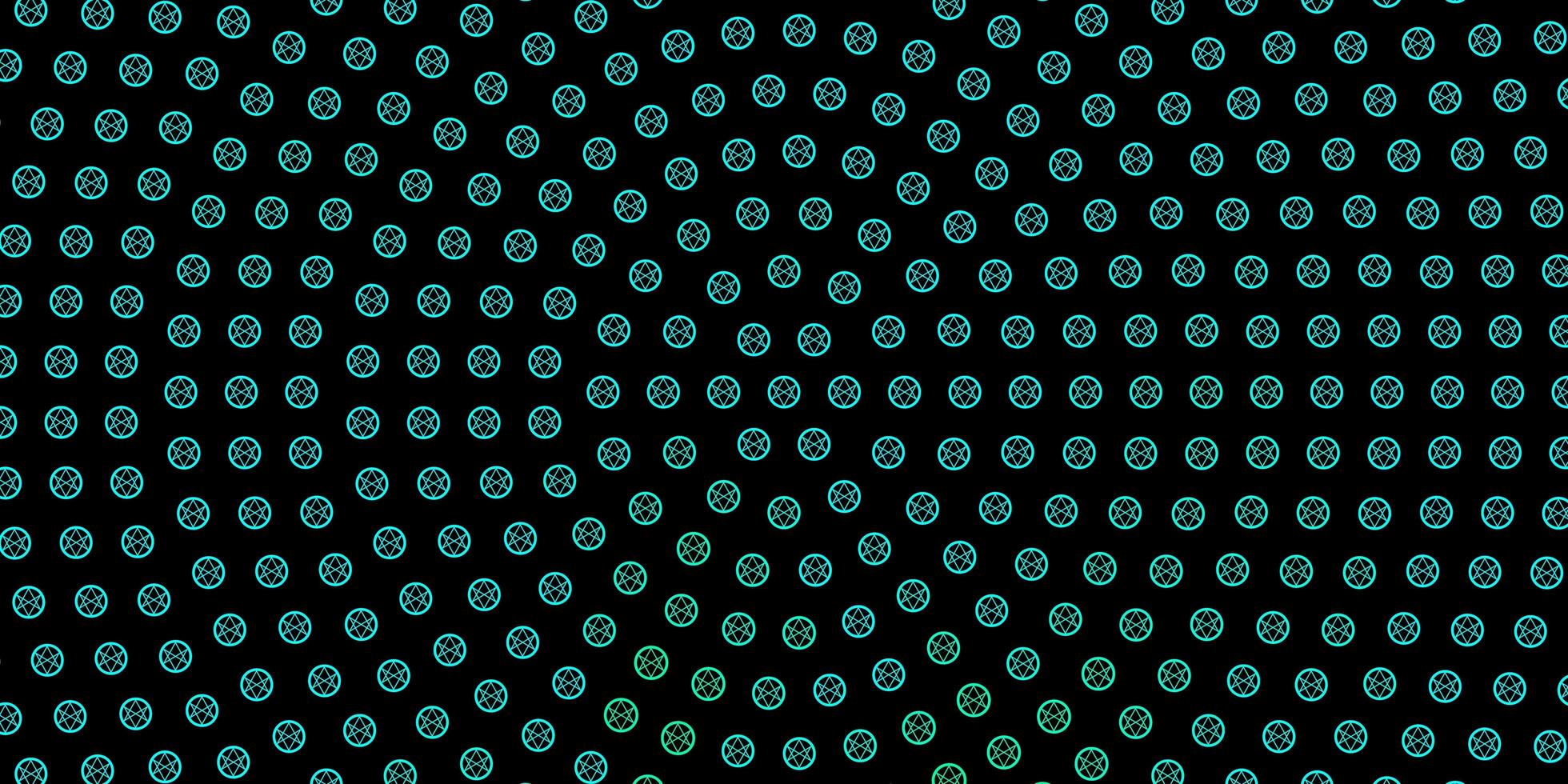 Dark Green vector background with occult symbols.