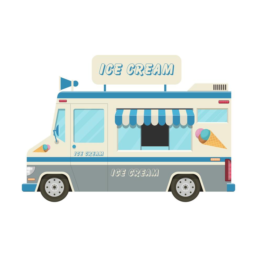 Ilustración de diseño de vector de coche de helado aislado sobre fondo blanco