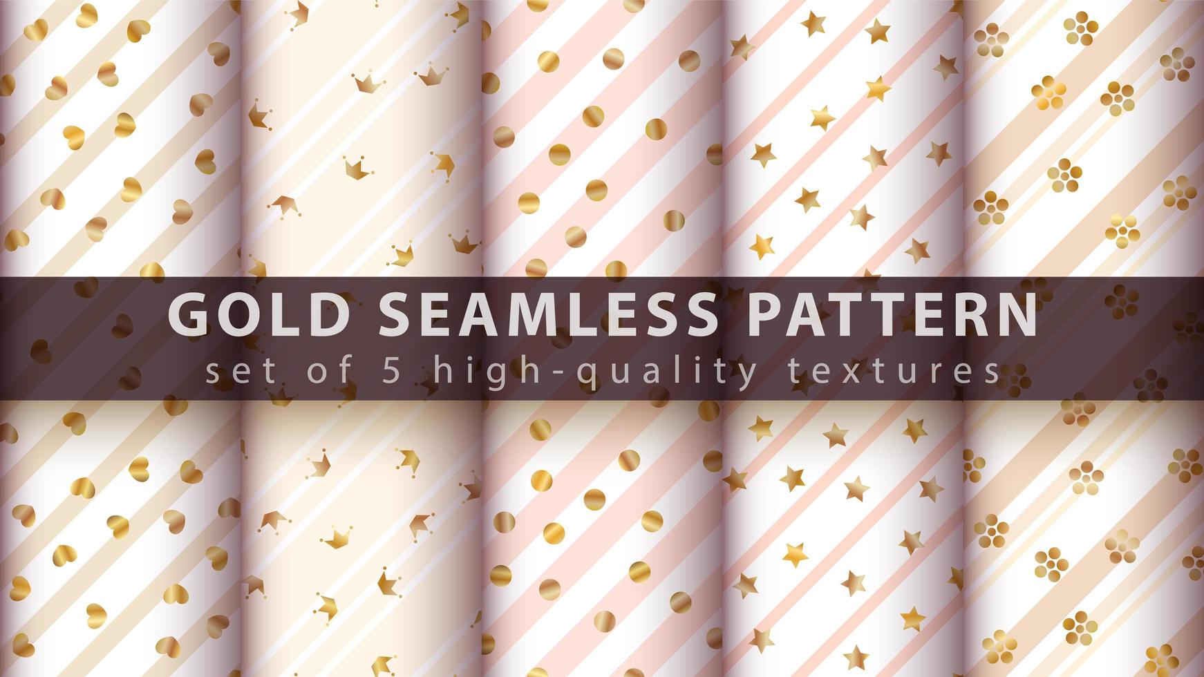 Gold cute glitter seamless pattern set vector