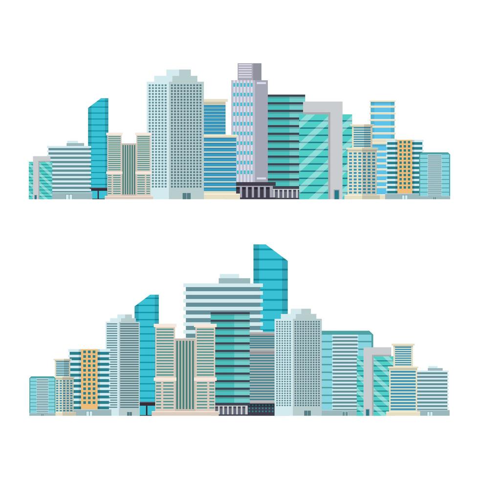 Ilustración de diseño de vector de edificios de la ciudad de rascacielos aislado sobre fondo blanco