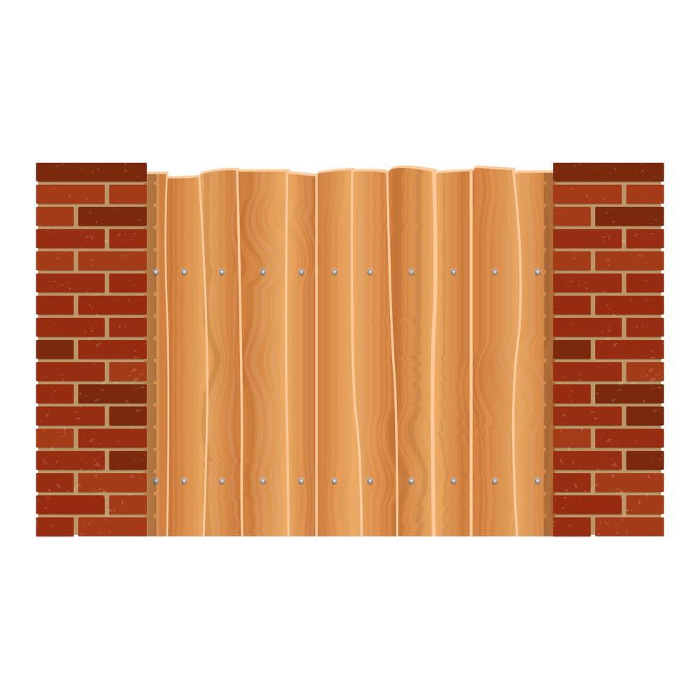 Valla de madera con pilares de ladrillos ilustración de diseño vectorial aislado sobre fondo blanco. vector